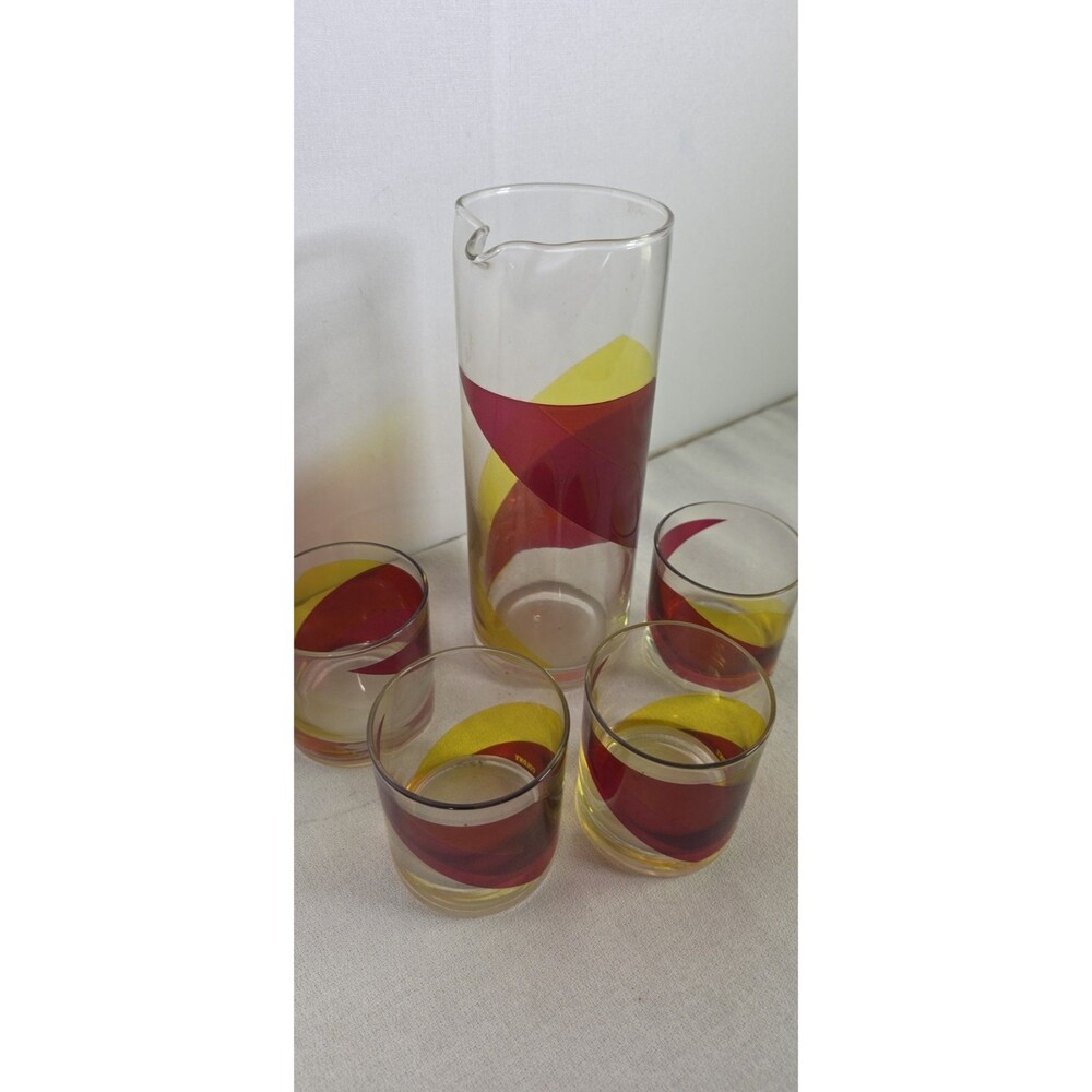 Vintage COLONY Red/Yellow Bar Or Breakfast Drinking Set